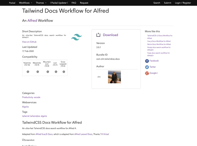 Alfred Tailwindcss Docs screenshot