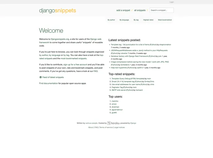 Djangosnippets.org screenshot