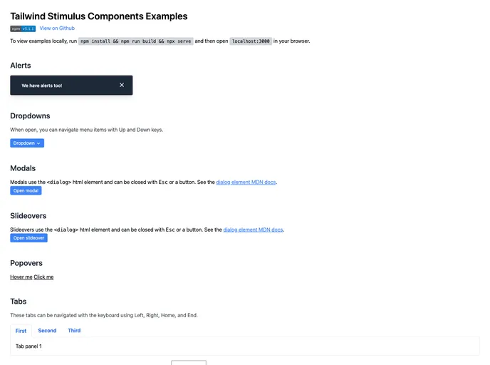 Tailwindcss Stimulus Components screenshot