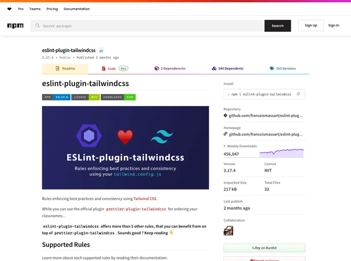 Eslint Plugin Tailwindcss screenshot