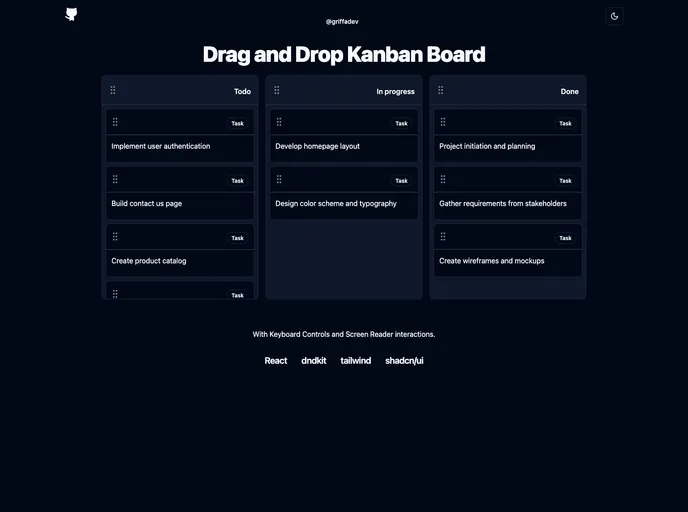 React Dnd Kit Tailwind Shadcn Ui screenshot