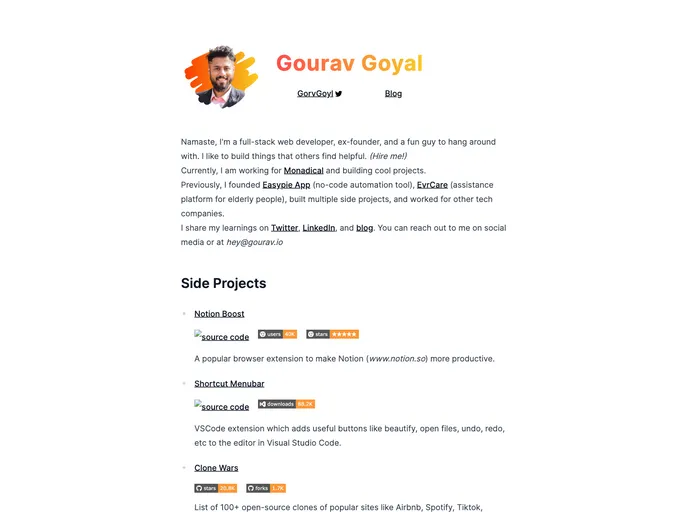 Personal Site Gourav.io screenshot