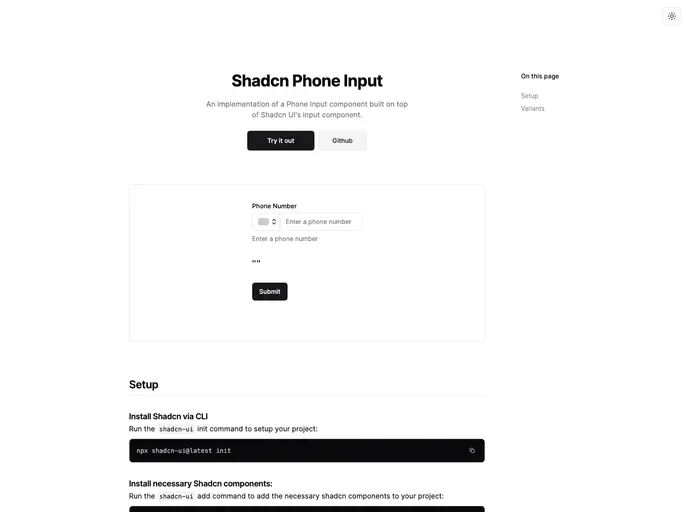 Shadcn Phone Input screenshot