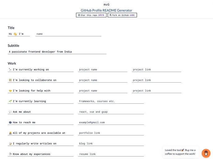 Github Profile Readme Generator screenshot