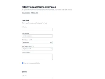 Tailwindcss Forms screenshot