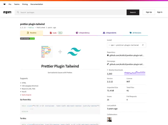 Prettier Plugin Tailwind screenshot