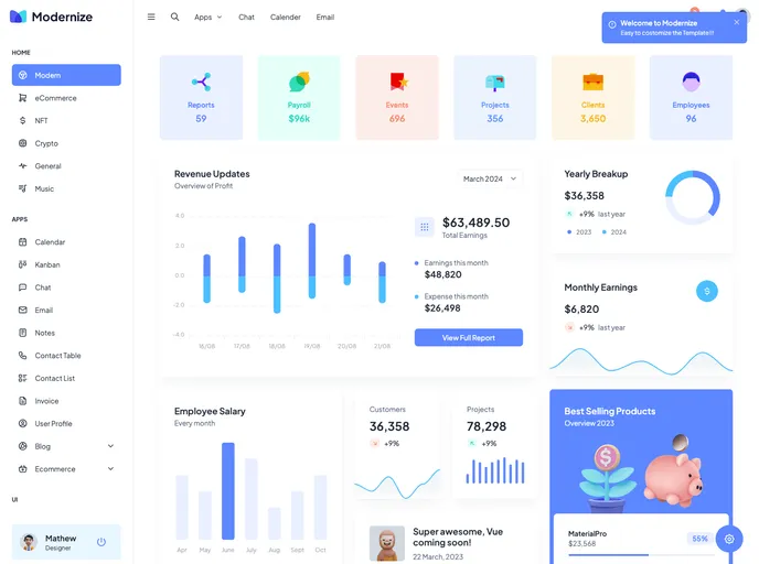 Modernize Tailwind HTML Dashboard screenshot